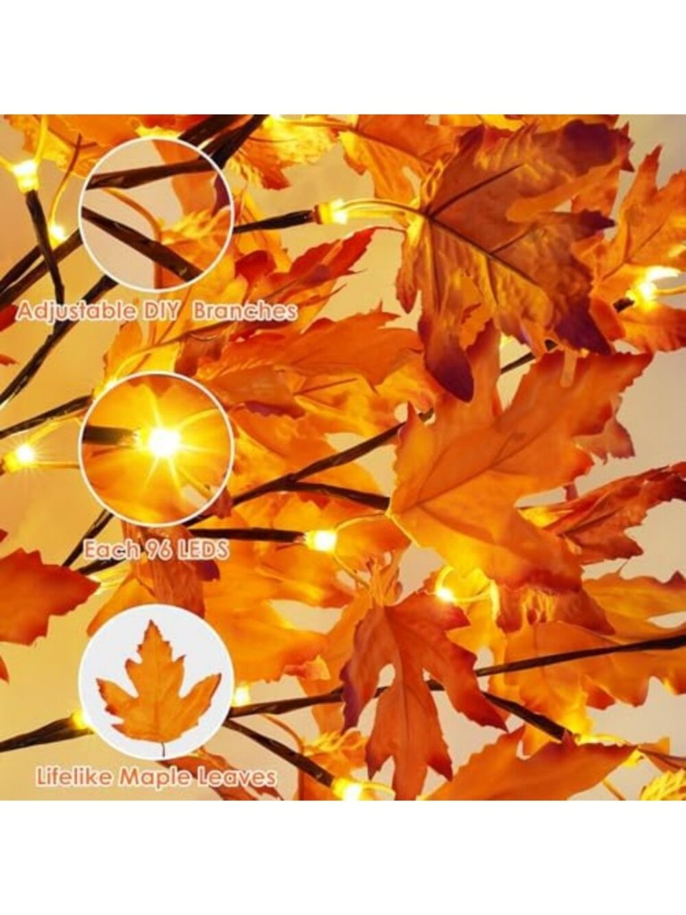 Set of 2 - 5FT Lighted Maple Trees with 200 LED Lights for Fall Home Decor - Picture 4 of 6